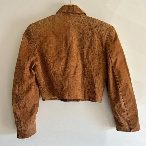 Vintage Danier Camel Leather Croco Crop Blazer - Picture 7 of 9